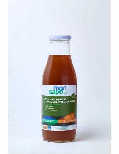 Savon noir Liquide Multi usages 1L à l’huile végétale recyclé parfum caramel naturel Monsapo